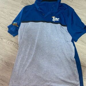 Nike Blue and Gray Striped Polo Shirt